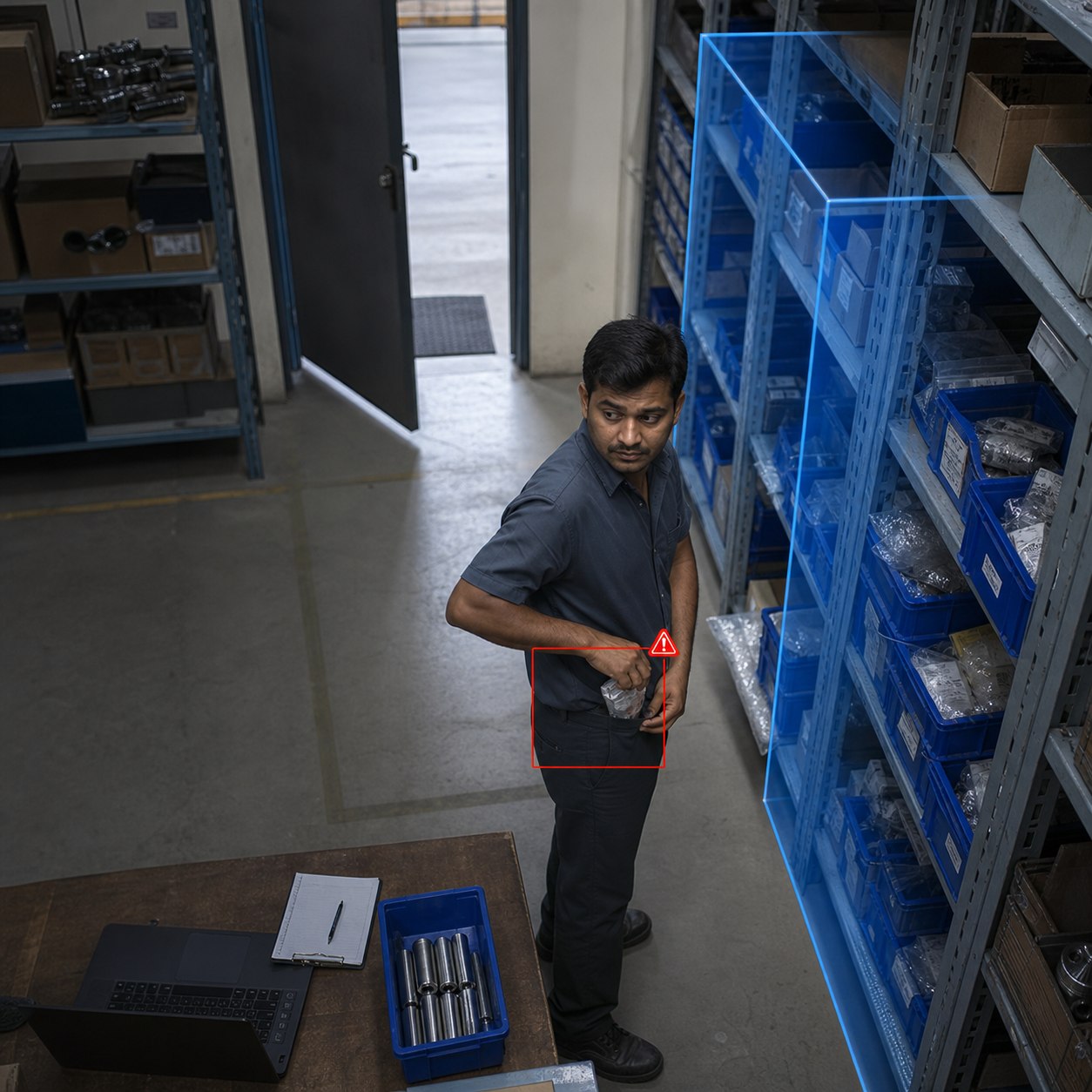 Warehouse computer vision alerting on possible unrecorded removal of a stored item